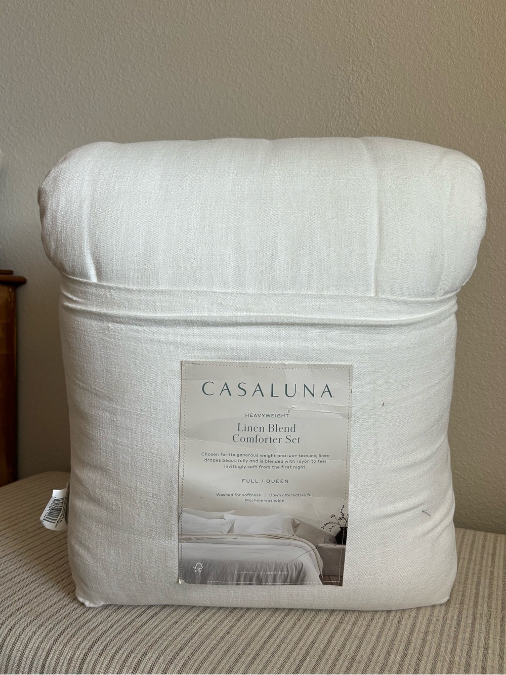 NWT Full/Queen Heavyweight Linen Blend Comforter & Sham Set White - Casaluna